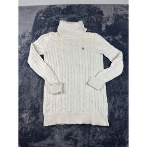 Vtg Ralph Lauren Sport Cable Knit Turtleneck Sweater Dress White Pony M Cuffed